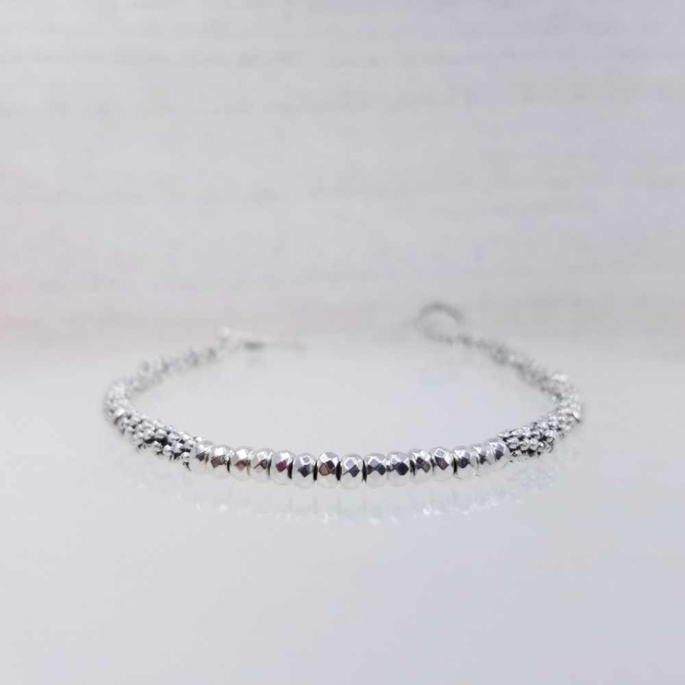 Silver Beaded Hematite Stackable Toggle Bracelet - Picture 5 of 9